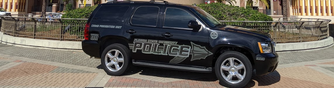 FSUPD Crime Prevention vehicle in front of Unconquered statue